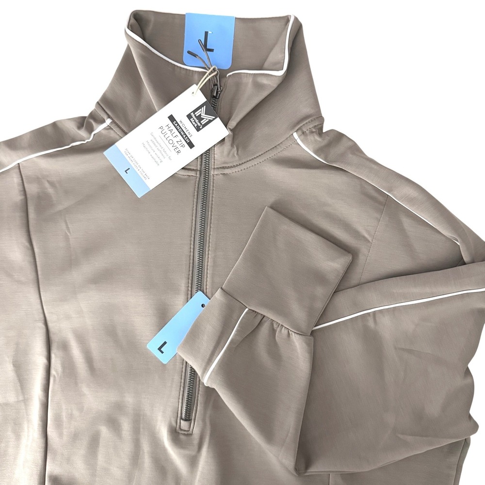 New Member's Mark Pullover Womens L Taupe Sandwash Half Zip Piping Activewear - Picture 13 of 16